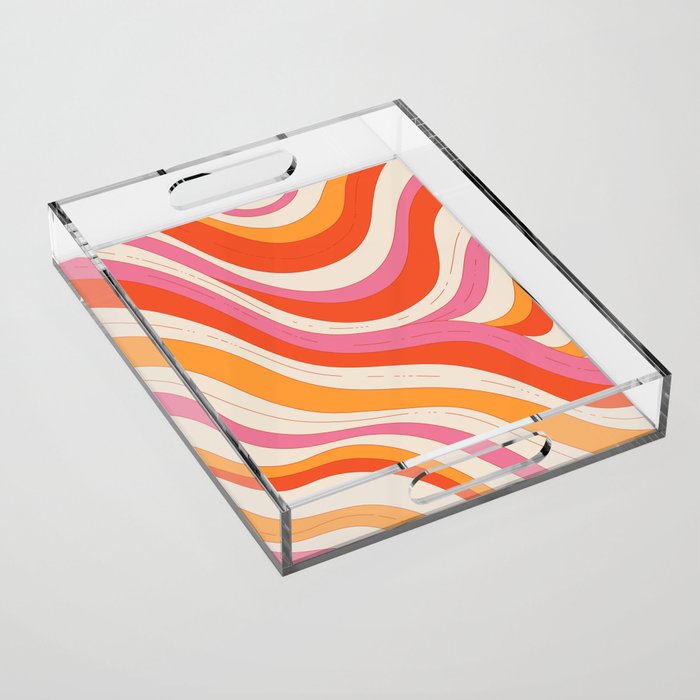 Orange Pink Abstract Retro 70s Acrylic Tray Gallery Image 1