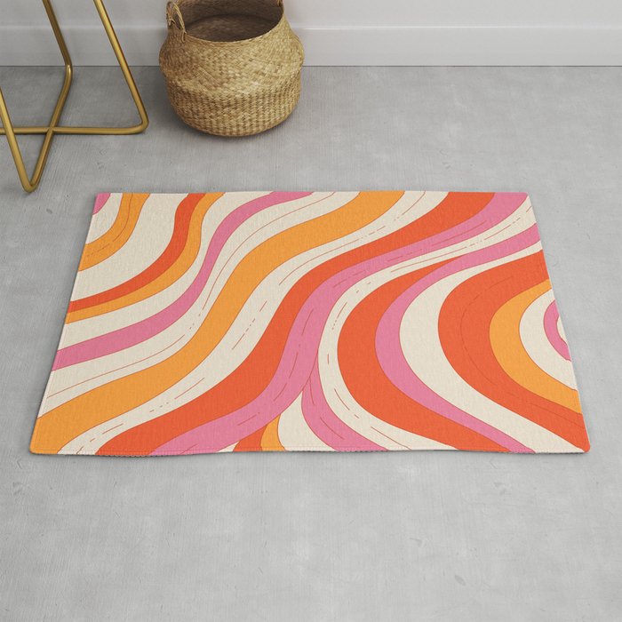 Orange Pink Abstract Retro 70s Rug Gallery Image 1
