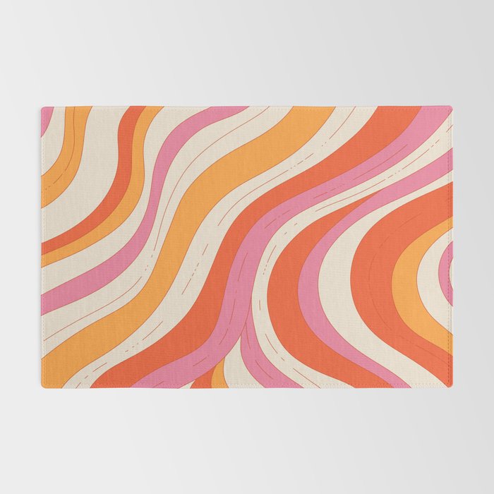 Orange Pink Abstract Retro 70s Rug Gallery Image 2