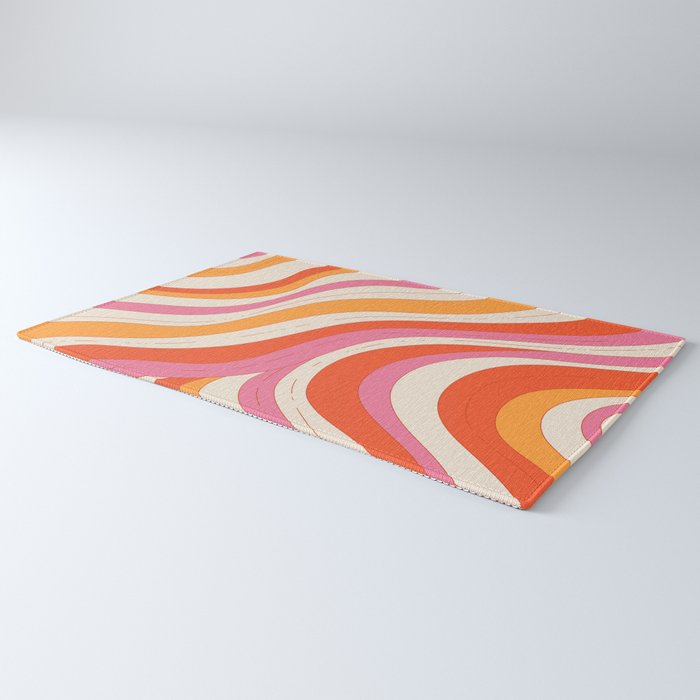 Orange Pink Abstract Retro 70s Rug Gallery Image 3