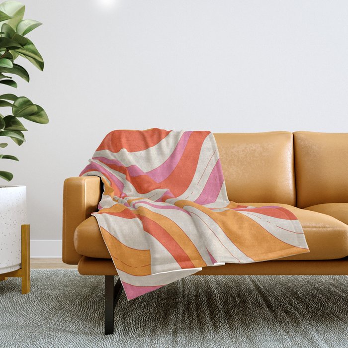 Orange Pink Abstract Retro 70s Throw Blanket Gallery Image 1