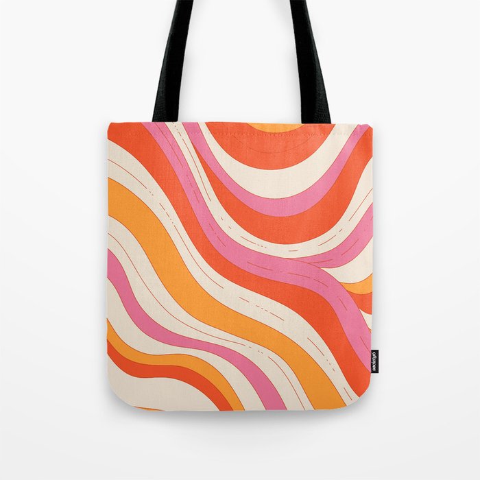 Orange Pink Abstract Retro 70s Tote Bag Gallery Image 1