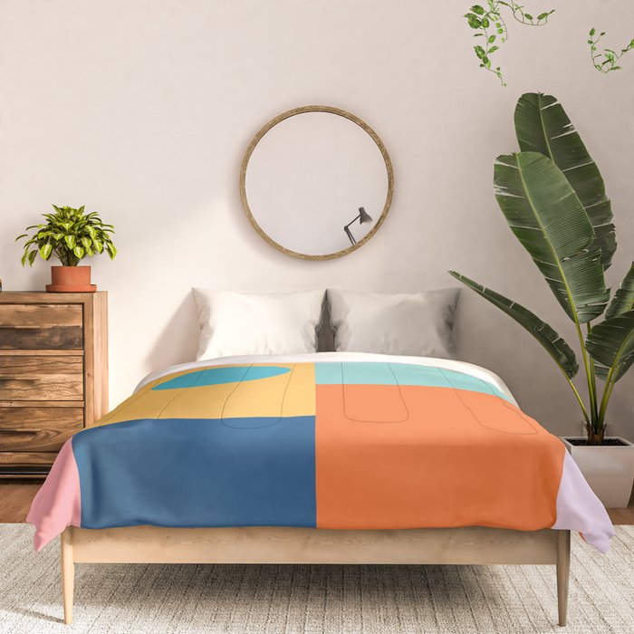 Playful Color Block Shapes in Bright Shades of Orange, Blue, Yellow, and Pink Comforter Gallery Image 3