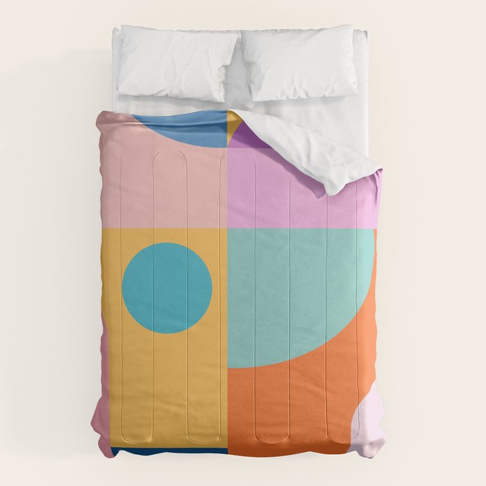 Playful Color Block Shapes in Bright Shades of Orange, Blue, Yellow, and Pink Comforter Gallery Image 6