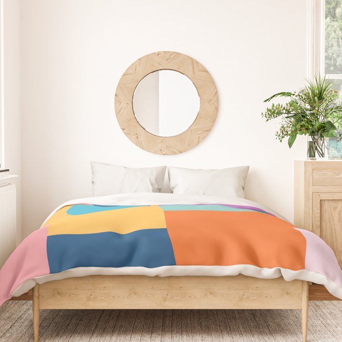 Playful Color Block Shapes in Bright Shades of Orange, Blue, Yellow, and Pink Duvet Cover Gallery Image 3