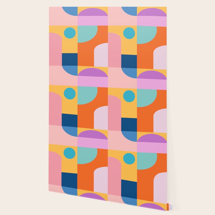 Playful Color Block Shapes in Bright Shades of Orange, Blue, Yellow, and Pink Wallpaper Gallery Image 2