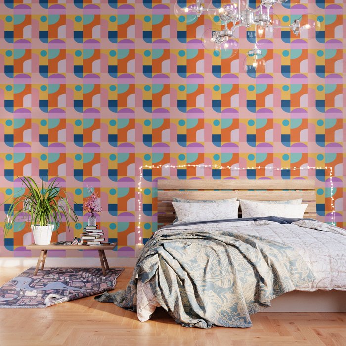Playful Color Block Shapes in Bright Shades of Orange, Blue, Yellow, and Pink Wallpaper Gallery Image 1