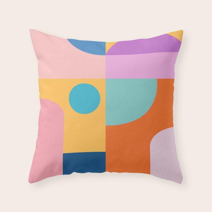 Playful Color Block Shapes in Bright Shades of Orange, Blue, Yellow, and Pink Throw Pillow Gallery Image 6