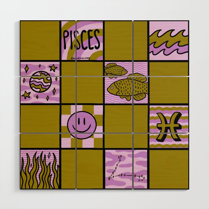 Pisces Checkered Print Wood Wall Art Gallery Image 1