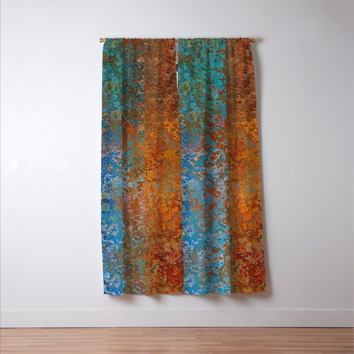 Vintage Rust, Copper and Blue Window Curtain Gallery Image 3