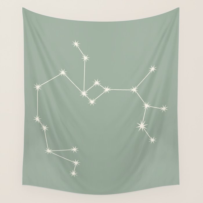 Sagittarius Zodiac Star Constellation Line Art Soft Sage Wall Tapestry Gallery Image 4