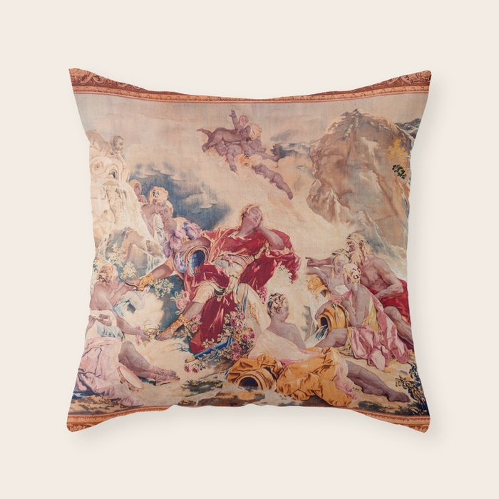 Dream of Rinaldo 18th Century French Tapestry Print Throw Pillow Gallery Image 1