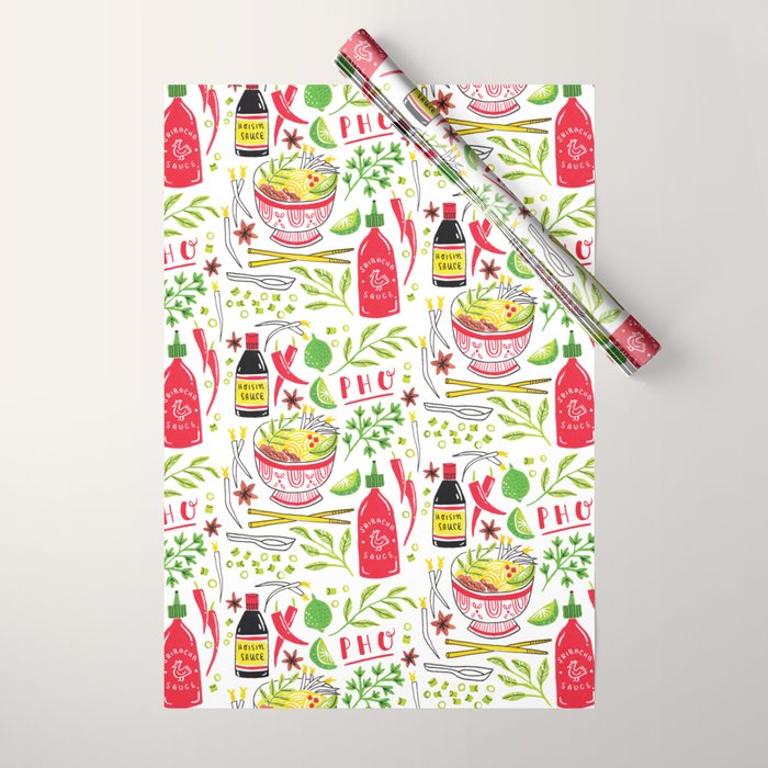 Vietnamese Pho Soup Sriracha Wrapping Paper Gallery Image 1