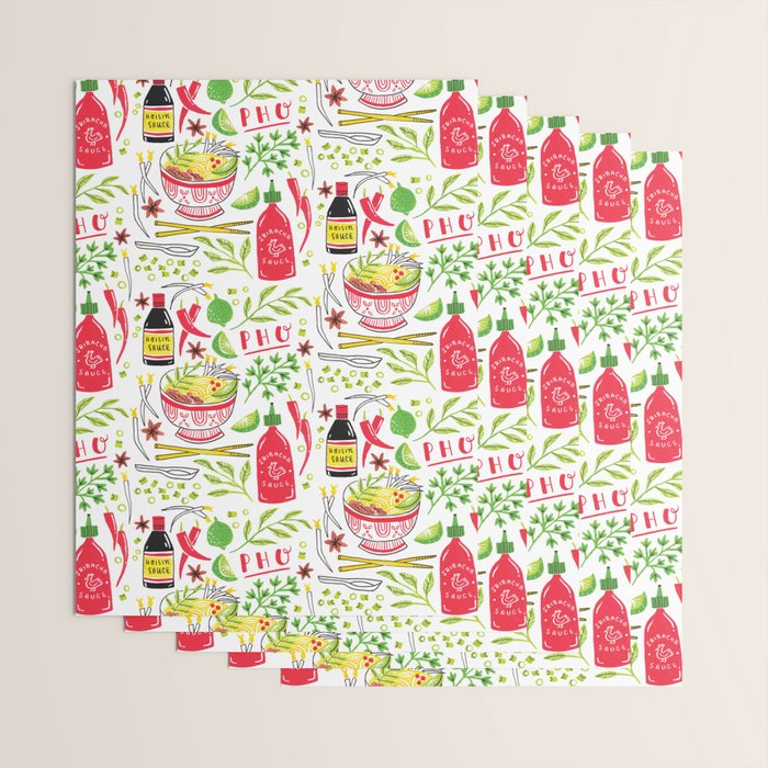 Vietnamese Pho Soup Sriracha Wrapping Paper Gallery Image 3