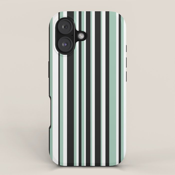 Classic Stripes XII - Mint, Black and White iPhone Case Gallery Image 1