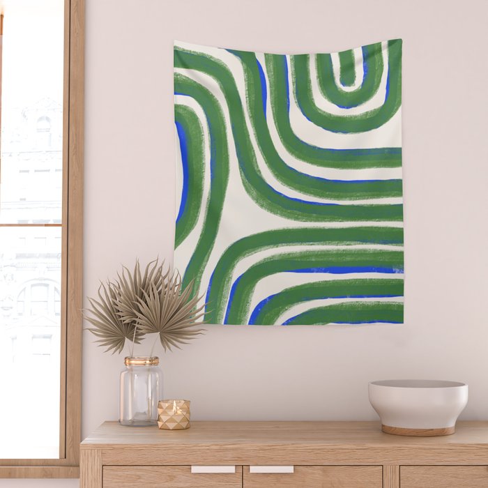 Green Blue Line Composition  Wall Tapestry Gallery Image 2