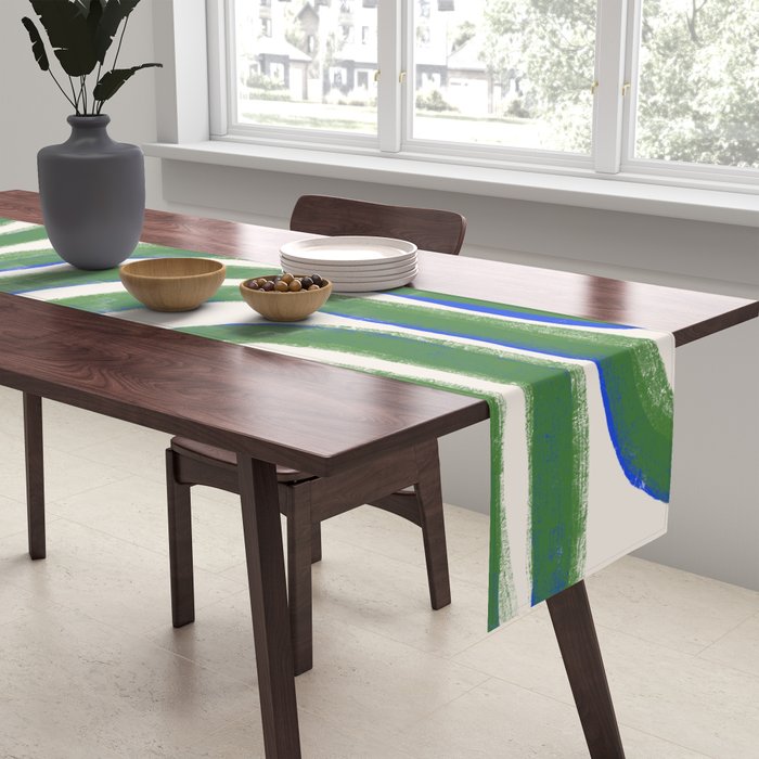 Green Blue Line Composition  Table Runner Gallery Image 2
