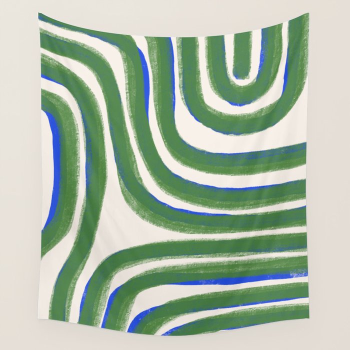 Green Blue Line Composition  Wall Tapestry Gallery Image 4