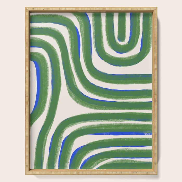 Green Blue Line Composition  Serving Tray Gallery Image 1
