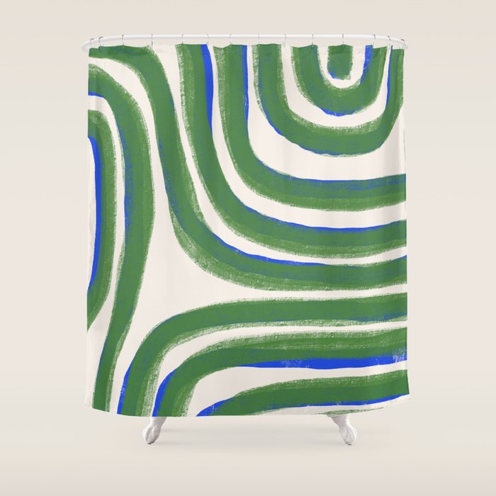 Green Blue Line Composition  Shower Curtain Gallery Image 1