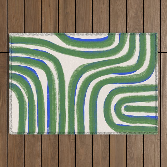 Green Blue Line Composition  Outdoor Rug Gallery Image 1