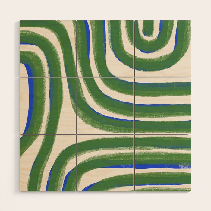 Green Blue Line Composition  Wood Wall Art Gallery Image 1