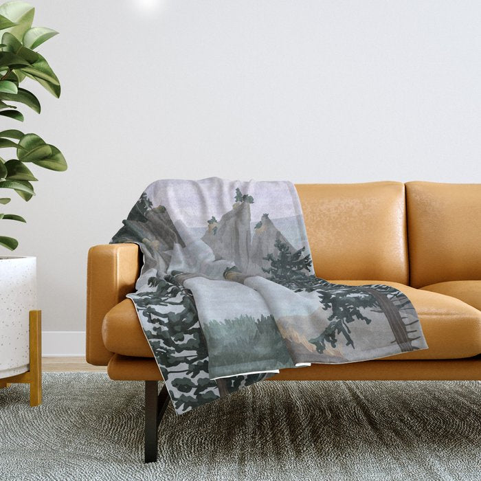 Olympic National Park Poster, Washington, illustrated National Parks USA Throw Blanket Gallery Image 1
