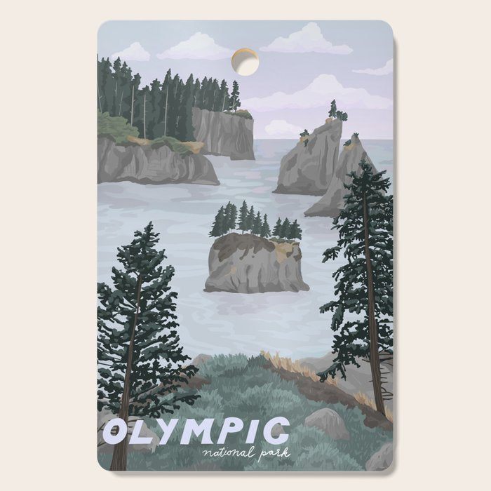 Olympic National Park Poster, Washington, illustrated National Parks USA Cutting Board Gallery Image 1