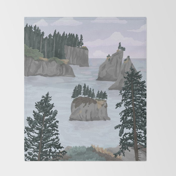 Olympic National Park Poster, Washington, illustrated National Parks USA Throw Blanket Gallery Image 2