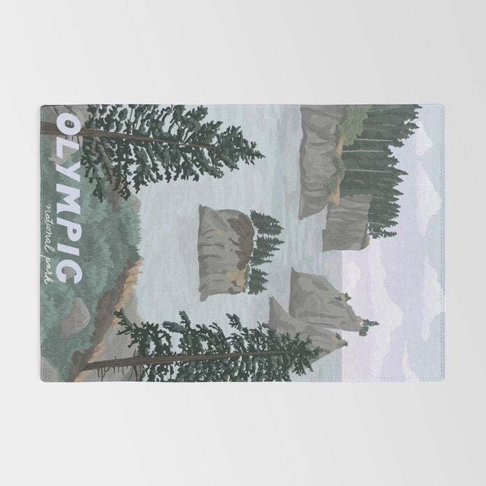 Olympic National Park Poster, Washington, illustrated National Parks USA Rug Gallery Image 2