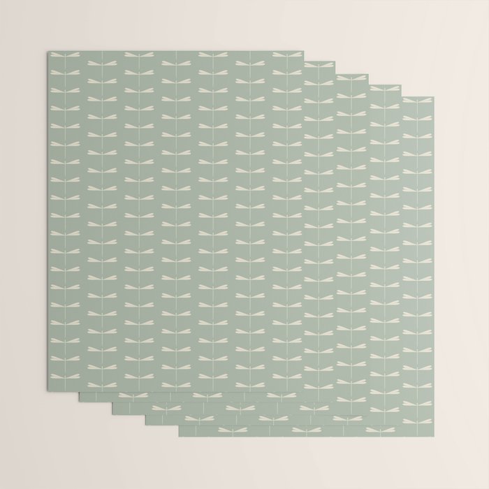 Dragonfly Pattern V Sage Green Wrapping Paper Gallery Image 3