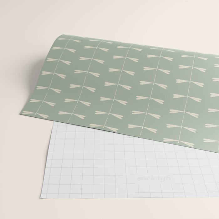 Dragonfly Pattern V Sage Green Wrapping Paper Gallery Image 2
