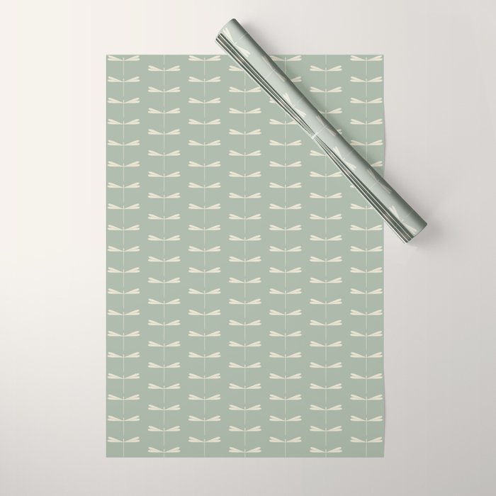 Dragonfly Pattern V Sage Green Wrapping Paper Gallery Image 1