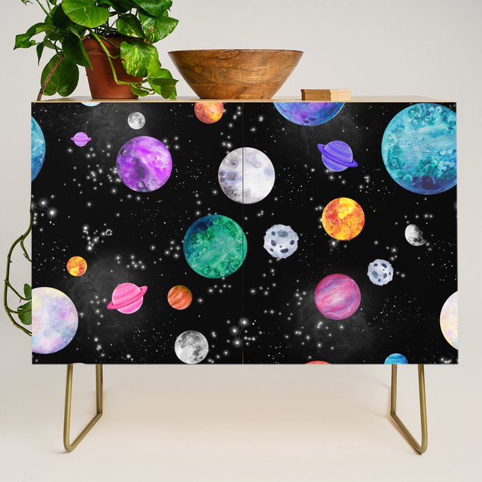 Outer Space Planets Watercolor Galaxy Credenza Gallery Image 1