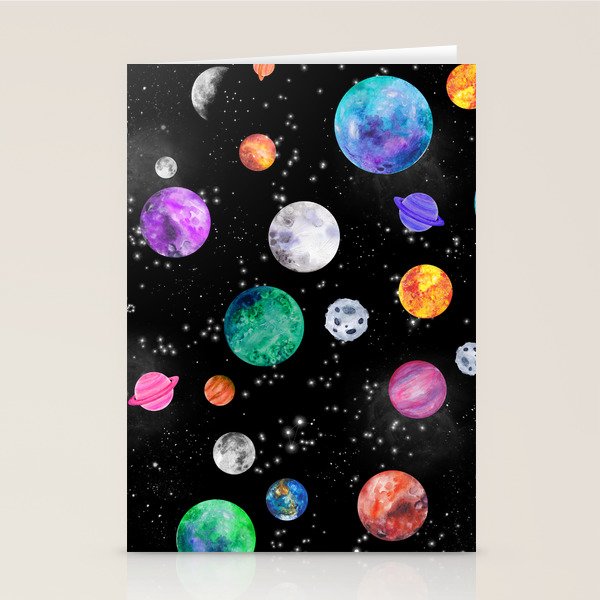 Outer Space Planets Watercolor Galaxy Stationery Card Gallery Image 2