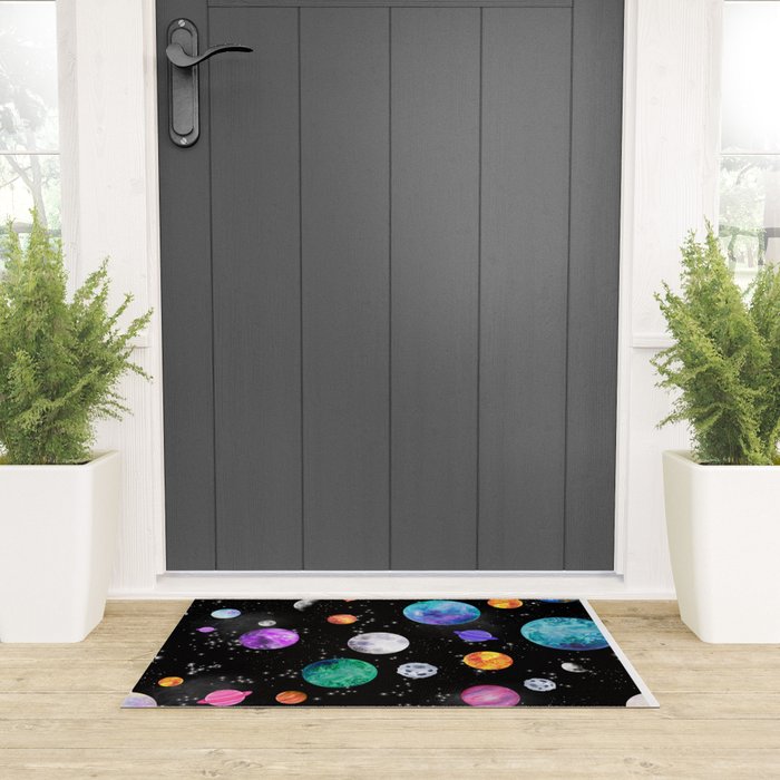 Outer Space Planets Watercolor Galaxy Welcome Mat Gallery Image 3
