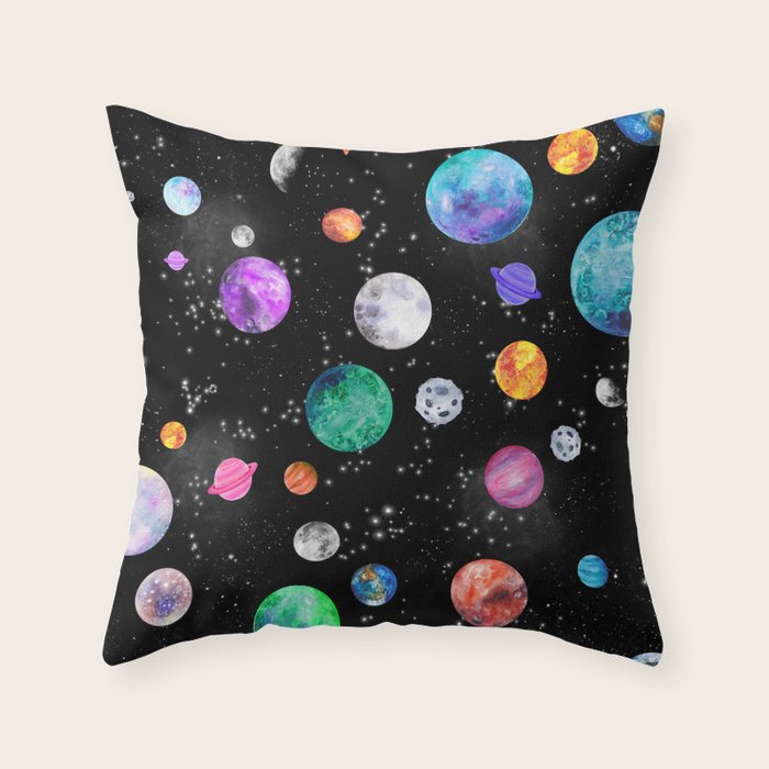 Outer Space Planets Watercolor Galaxy Throw Pillow Gallery Image 6
