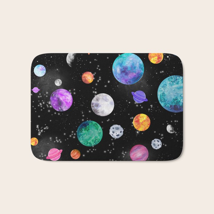 Outer Space Planets Watercolor Galaxy Bath Mat Gallery Image 1
