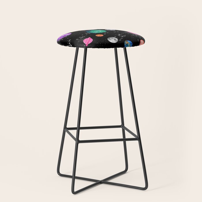 Outer Space Planets Watercolor Galaxy Stool Gallery Image 1