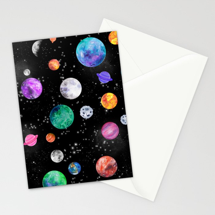 Outer Space Planets Watercolor Galaxy Stationery Card Gallery Image 2