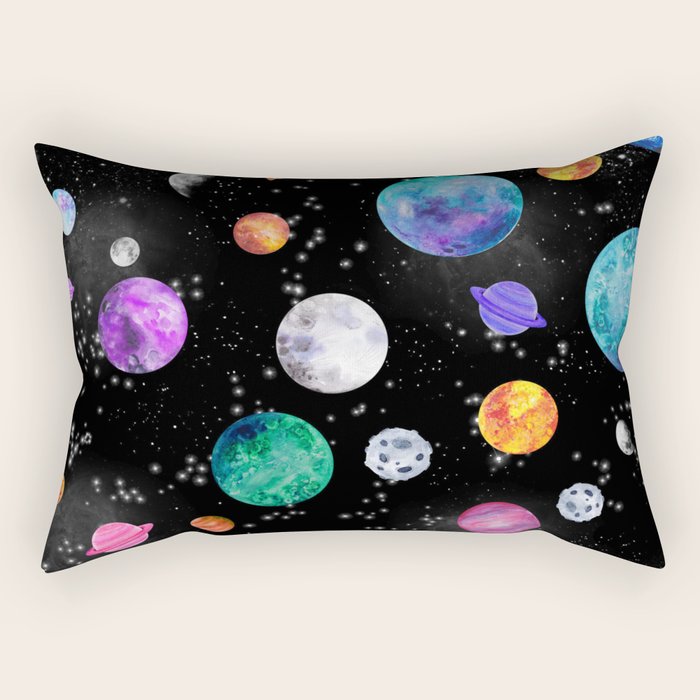 Outer Space Planets Watercolor Galaxy Rectangular Pillow Gallery Image 1