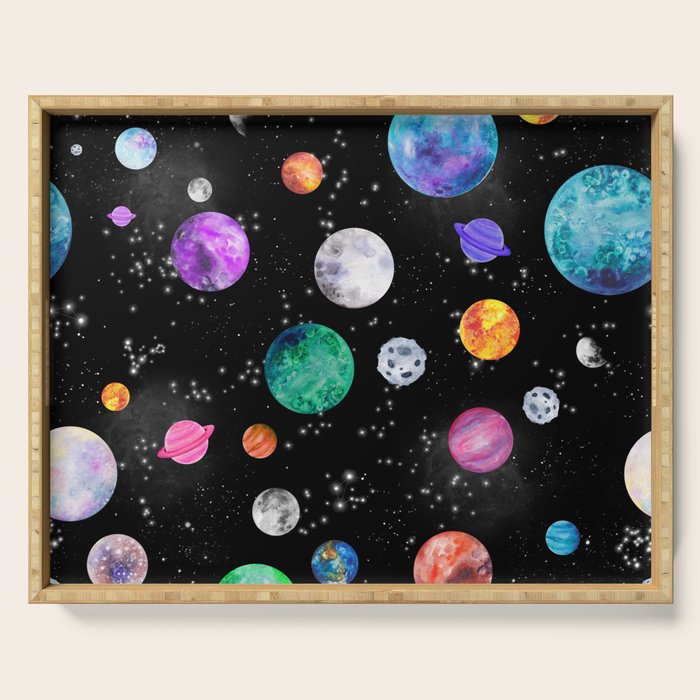 Outer Space Planets Watercolor Galaxy Serving Tray Gallery Image 1