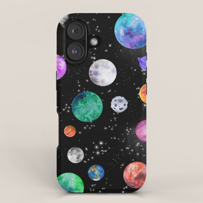 Outer Space Planets Watercolor Galaxy iPhone Case Gallery Image 1