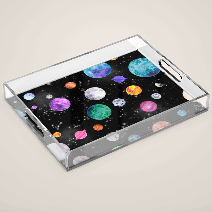Outer Space Planets Watercolor Galaxy Acrylic Tray Gallery Image 1