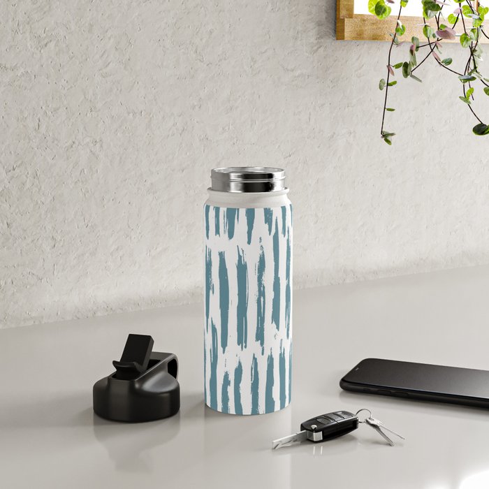 Vertical Dash Teal on White Water Bottle Gallery Image 4