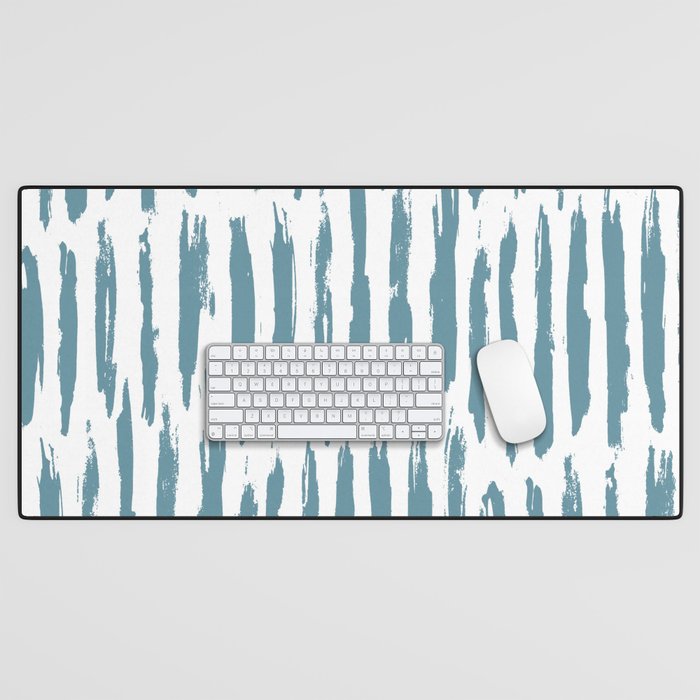 Vertical Dash Teal on White Desk Mat Gallery Image 1