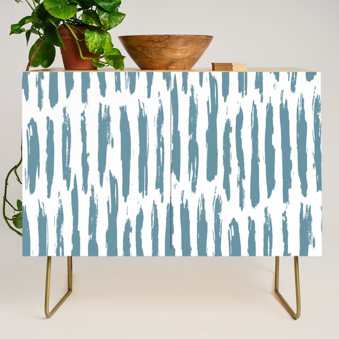 Vertical Dash Teal on White Credenza Gallery Image 1