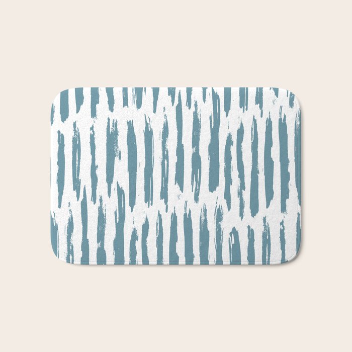 Vertical Dash Teal on White Bath Mat Gallery Image 1