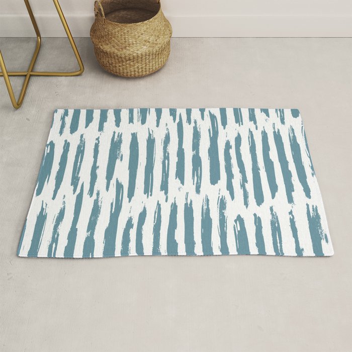 Vertical Dash Teal on White Rug Gallery Image 1