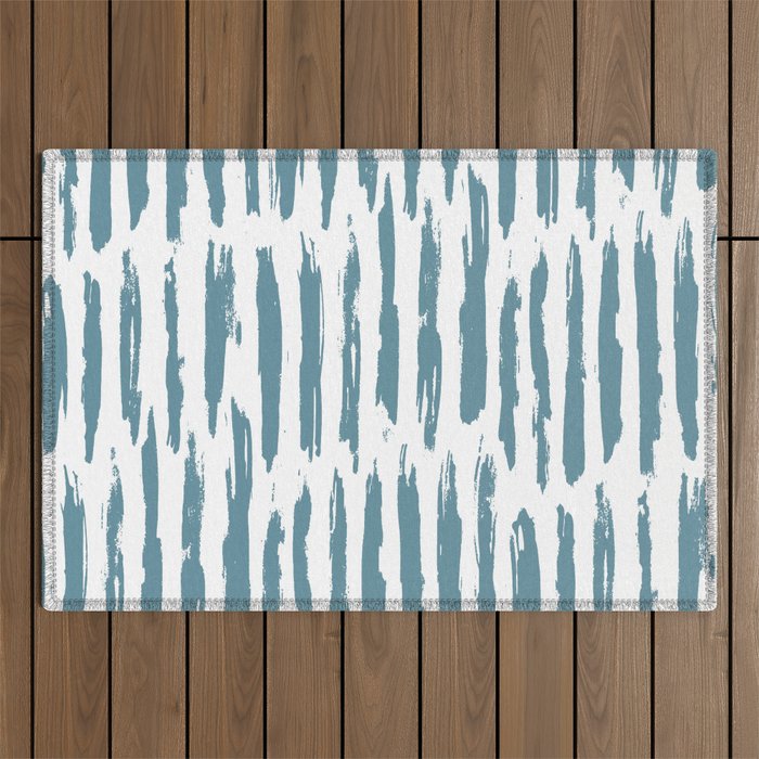 Vertical Dash Teal on White Outdoor Rug Gallery Image 1